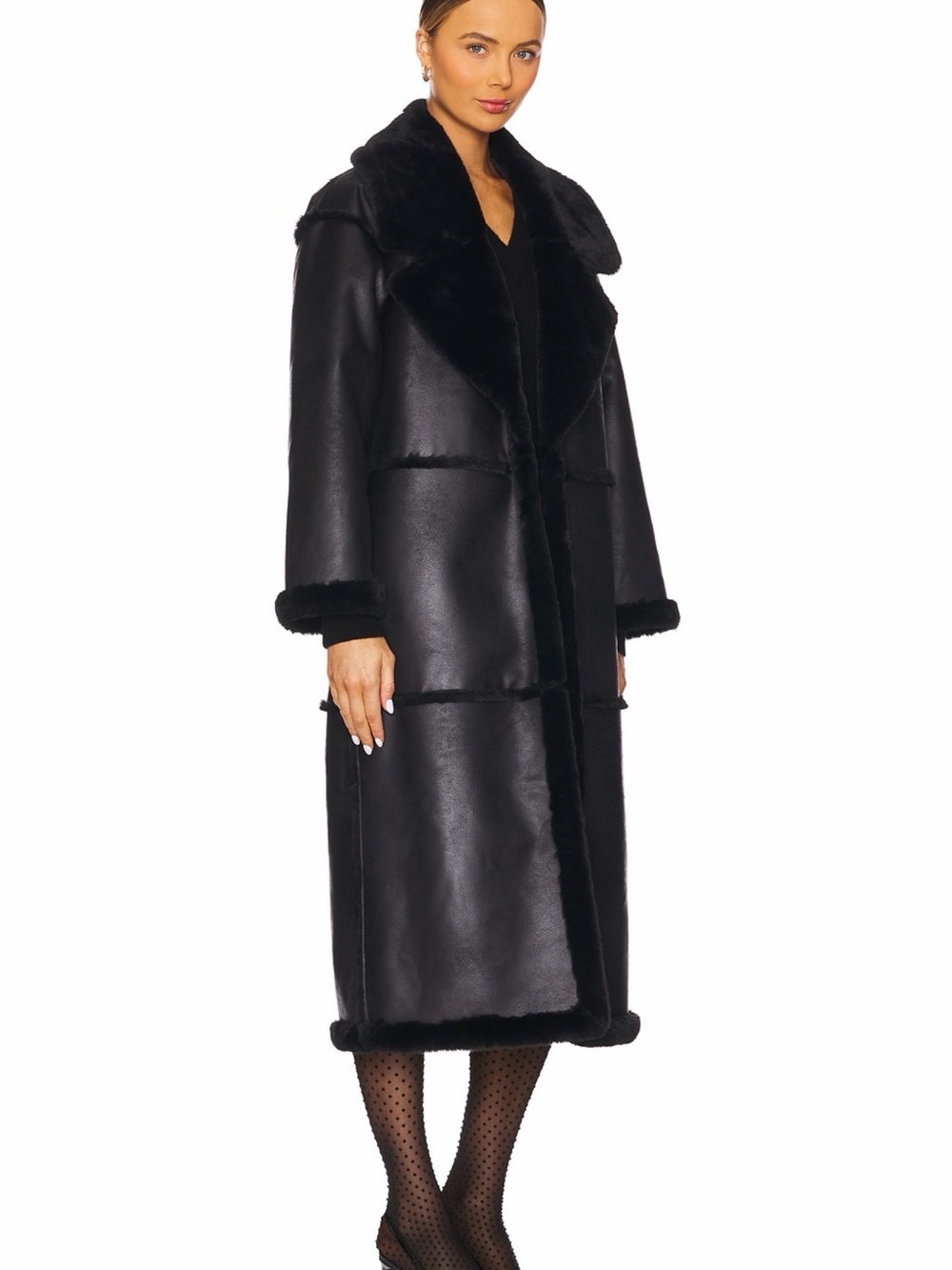 Tularosa Black Long Faux Shearling Trench Coat